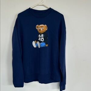 Navy Bear Graphic Crewneck Sweater